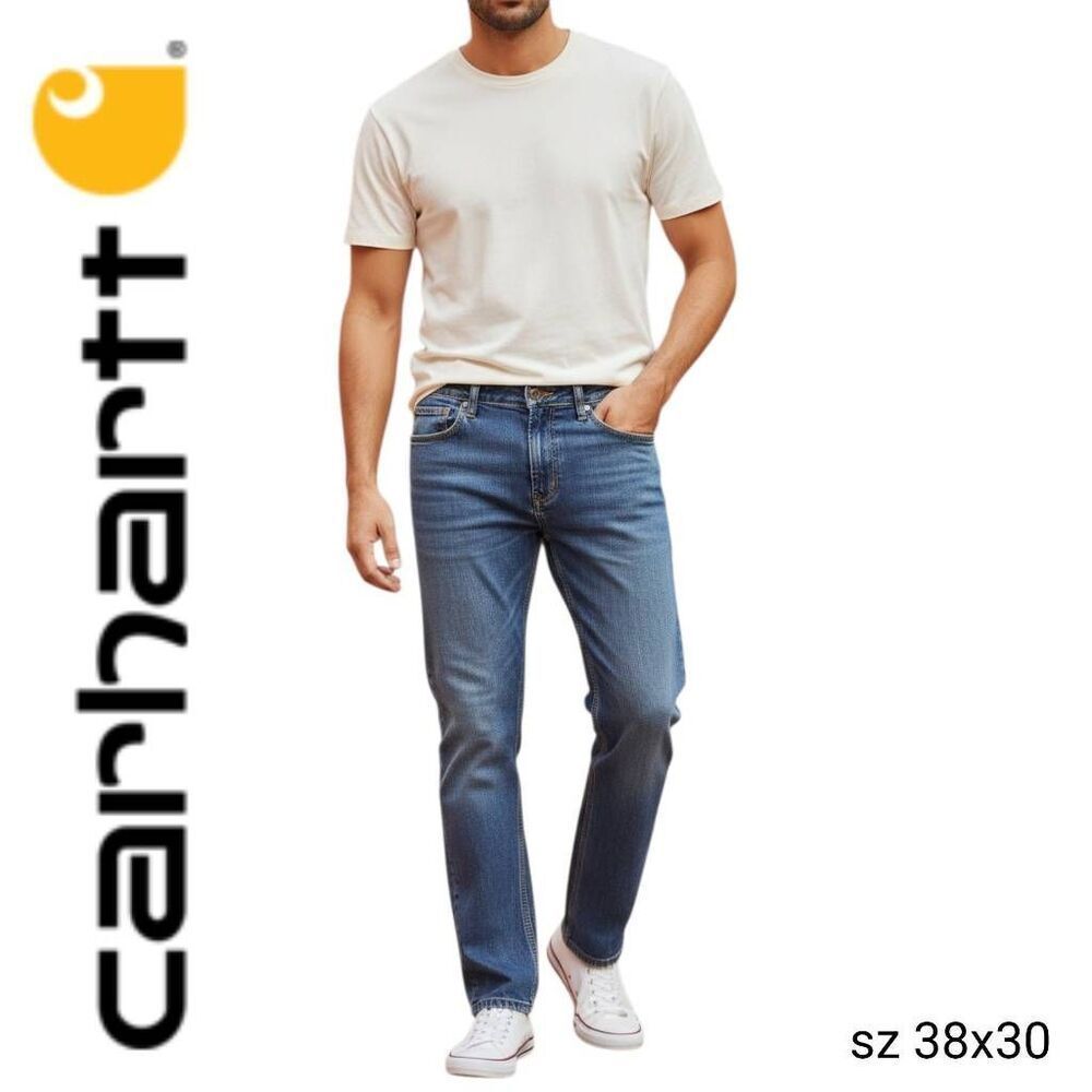 Carhartt Blue Denim Stretch Relaxed Straight Jeans Work Wear